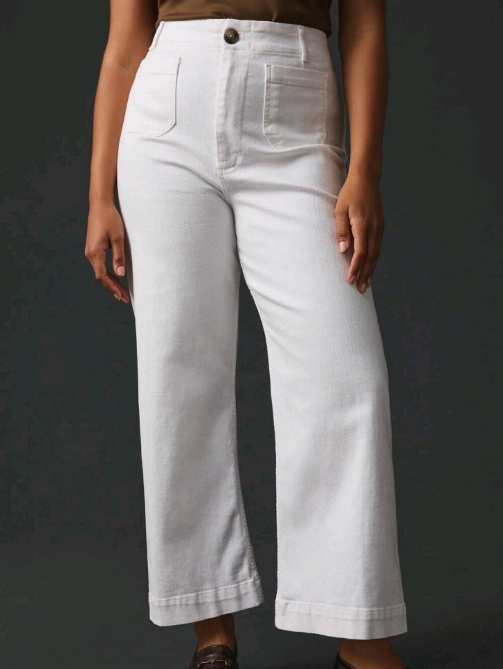Women's Maeve Colette White Jeans Size 31  Cropped Wide Leg High Rise